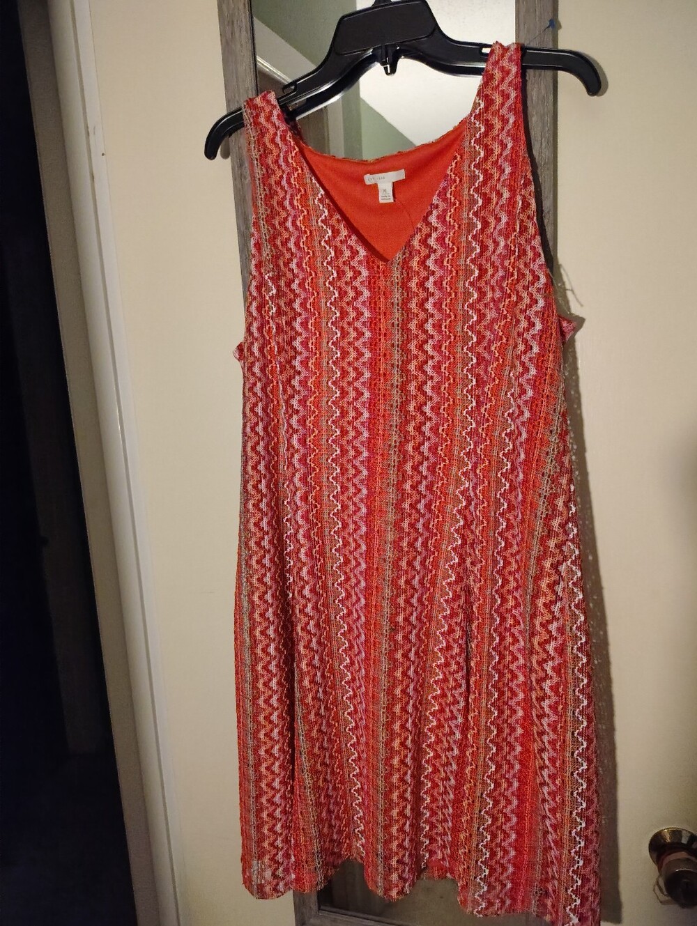 Sleeveless Red Patterned V-Neck Women's Dress Textured Knit